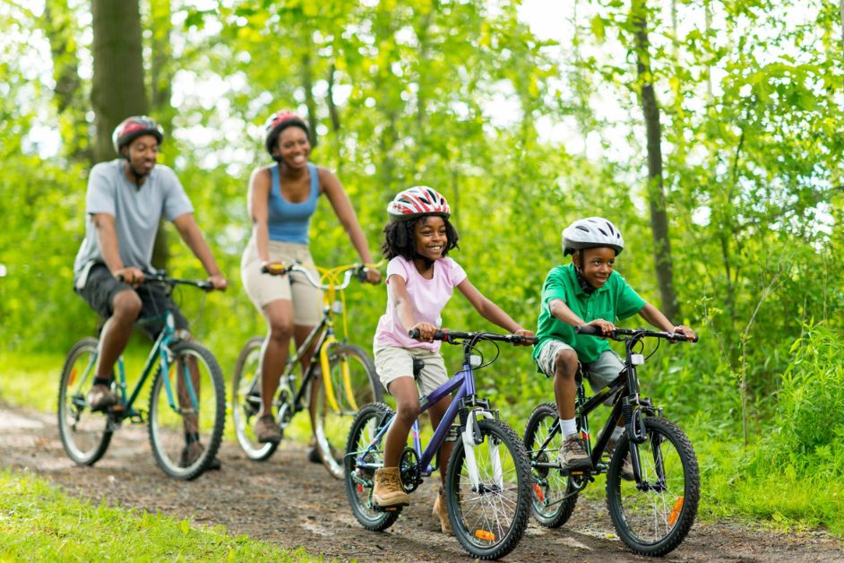 Family riding bicycles